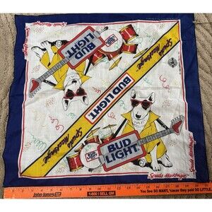 Vintage 1980s Spuds Mackenzie Bud Light Bandana Handkerchief Scarf Beer Ad